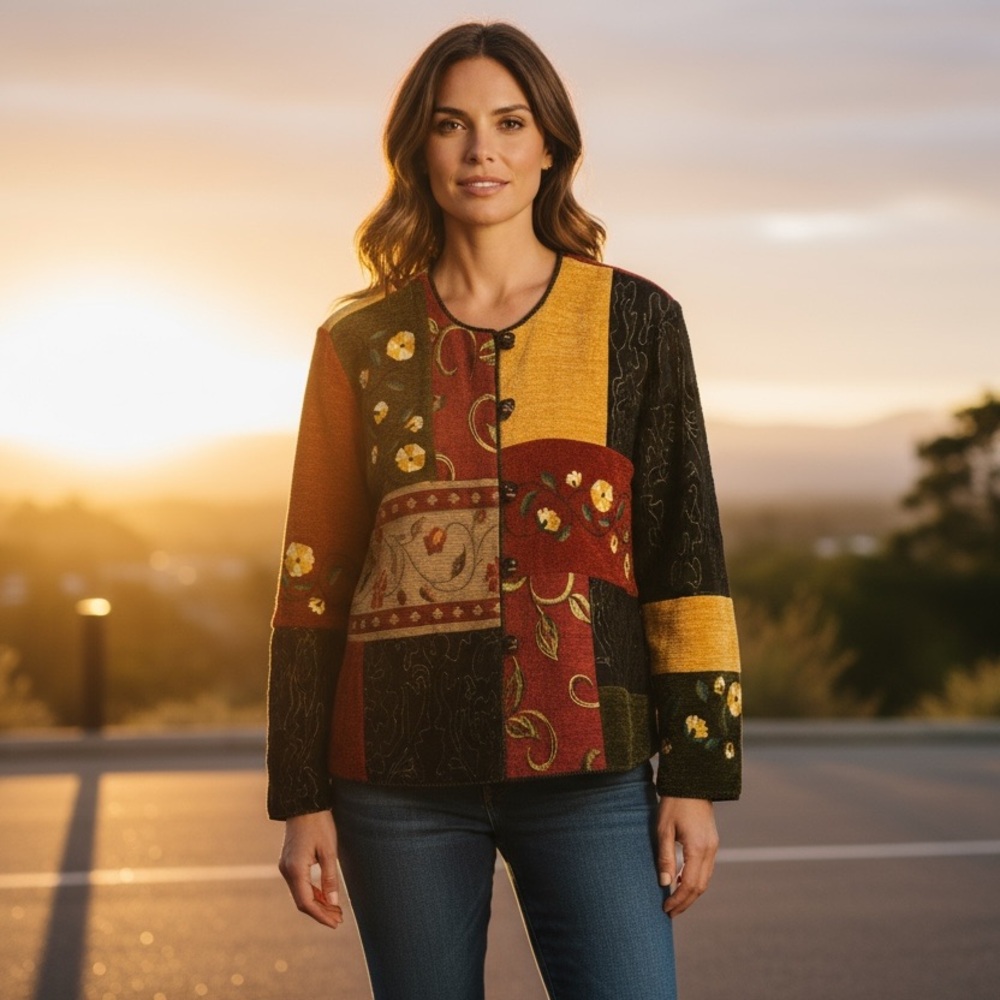 Ultimate Vintage Tapestry Jacket L | Patchwork Floral Embroidered Grandmacore